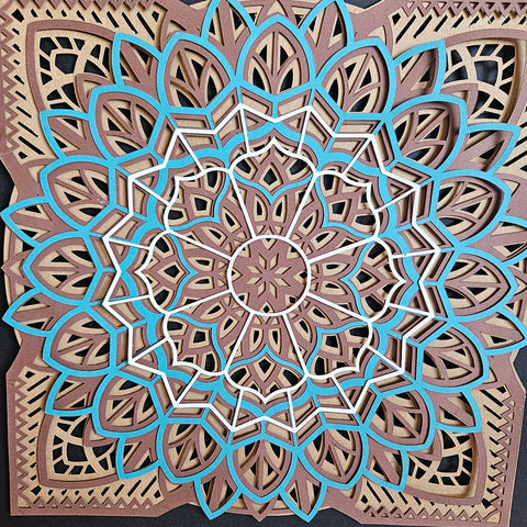 #18 Mandala - 8"x 8" - Cornflower, Browns