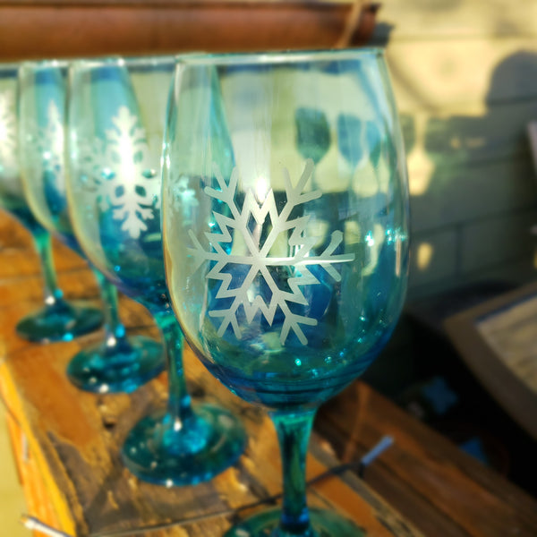 Wineglass set  - Blue Snowflakes
