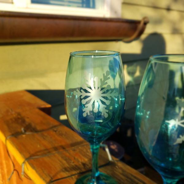 Wineglass set  - Blue Snowflakes